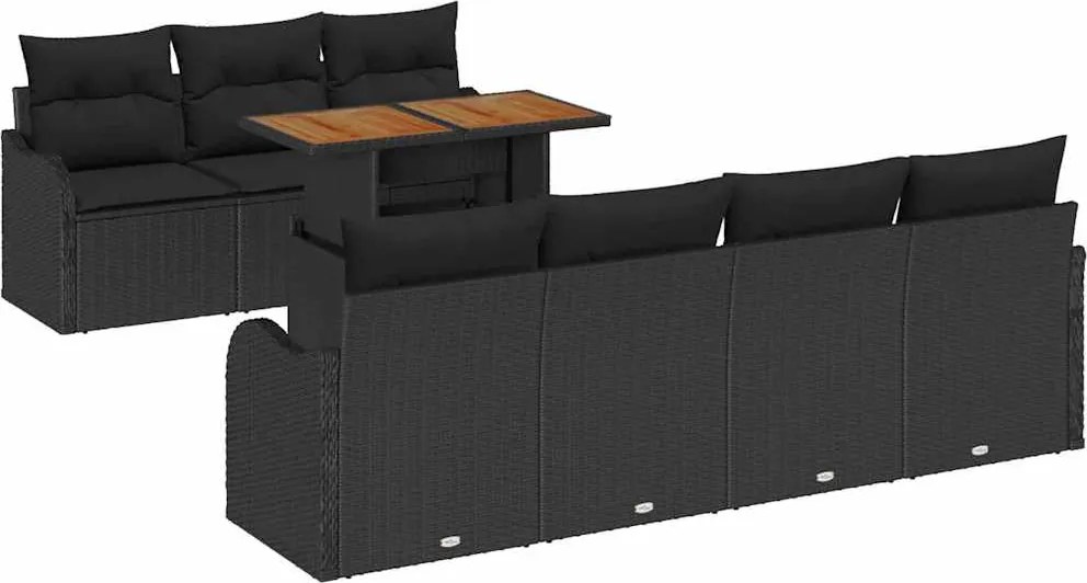 vidaXL Set de canapele pentru grădină 8 pcs Negru Rattan poli