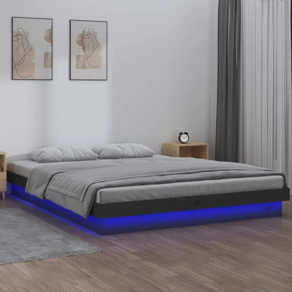 820009 vidaXL Cadru de pat cu LED mic dublu 4FT, gri, 120x190 cm, lemn masiv