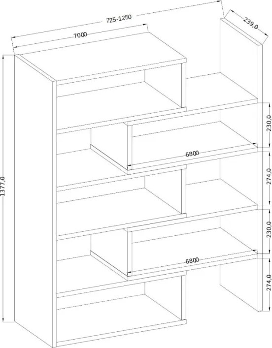 Biblioteca 75-125x138 cm, Kardal, ADRK Furniture (Culoare: Natural / Natural)