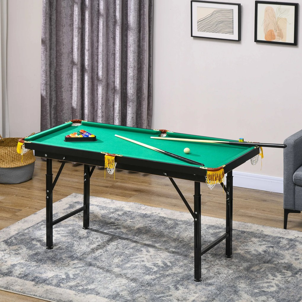 SPORTNOW Masă de Biliard Reglabilă pe Înălțime cu Accesorii, Masă din MDF și Oțel Carom, 140x60x55-75 cm, Verde | Aosom Romania
