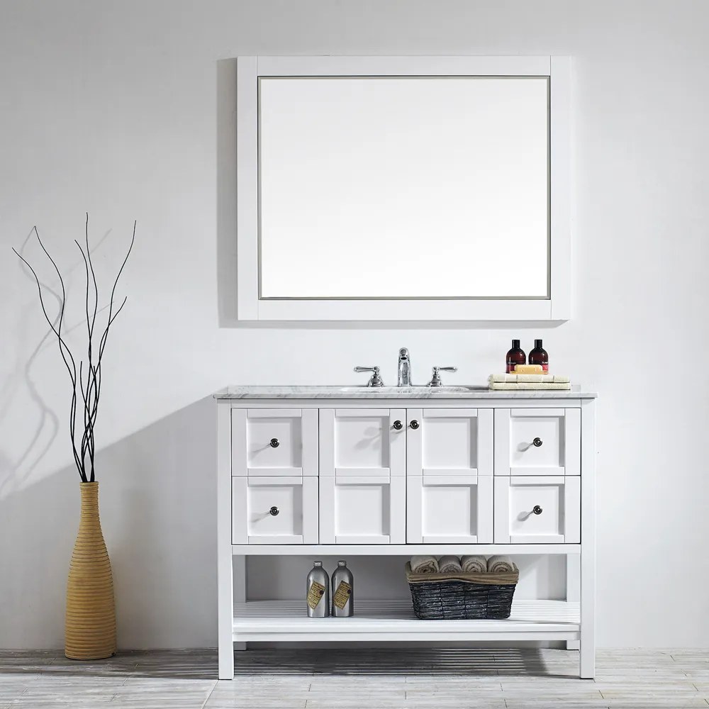 SET MOBILIER BAIE, DULAP LEMN CU LAVOAR, BLAT MARMURA CARRARA + OGLINDA, SIERA WHITE 122X55.8X91.7 CM, ALB