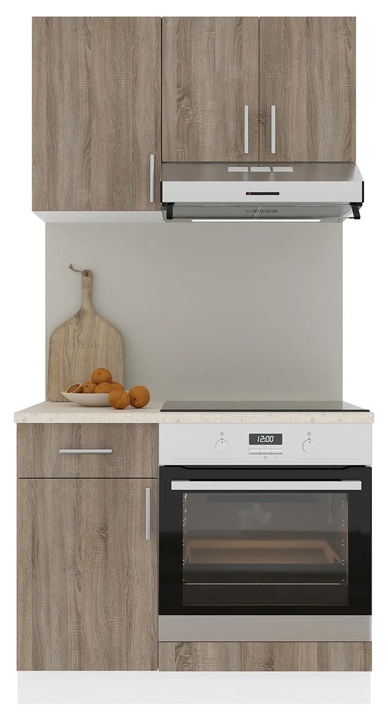 Set Bucatarie Karo V1, Stejar Sonoma Inchis/Alb, Blat Thermo 28 mm, L 100 cm