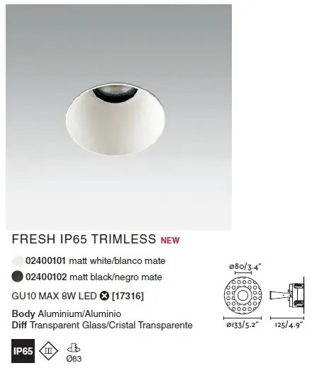 Spot incastrabil modern cu protectie IP65 FRESH TRIMLESS alb