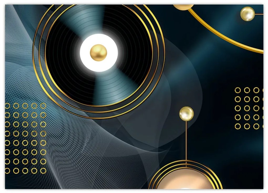 Tablou pe sticlă - Cercuri aurii (70x50 cm)