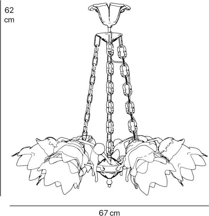 Candelabru 6 brate din alama cu abajur din sticla Putti