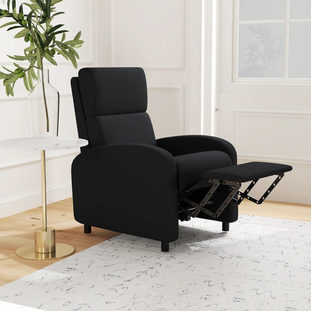 HOMCOM Fotoliu Relax Rabatabil Manual 160° cu Suport pentru Picioare, Fotoliu Ergonomic Tapițat cu Aspect de In pentru Dormitor, Birou, Living și Sufragerie, Negru | Aosom Romania