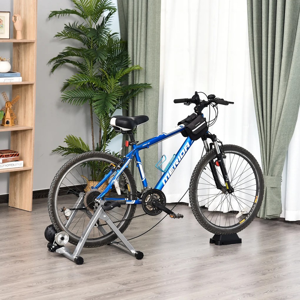 Suport pentru bicicleta cu 5 niveluri de rezistenta reglabile, frana magnetica din tub de otel 54.5x47.2x39.1cm, argintiu HOMCOM | Aosom RO
