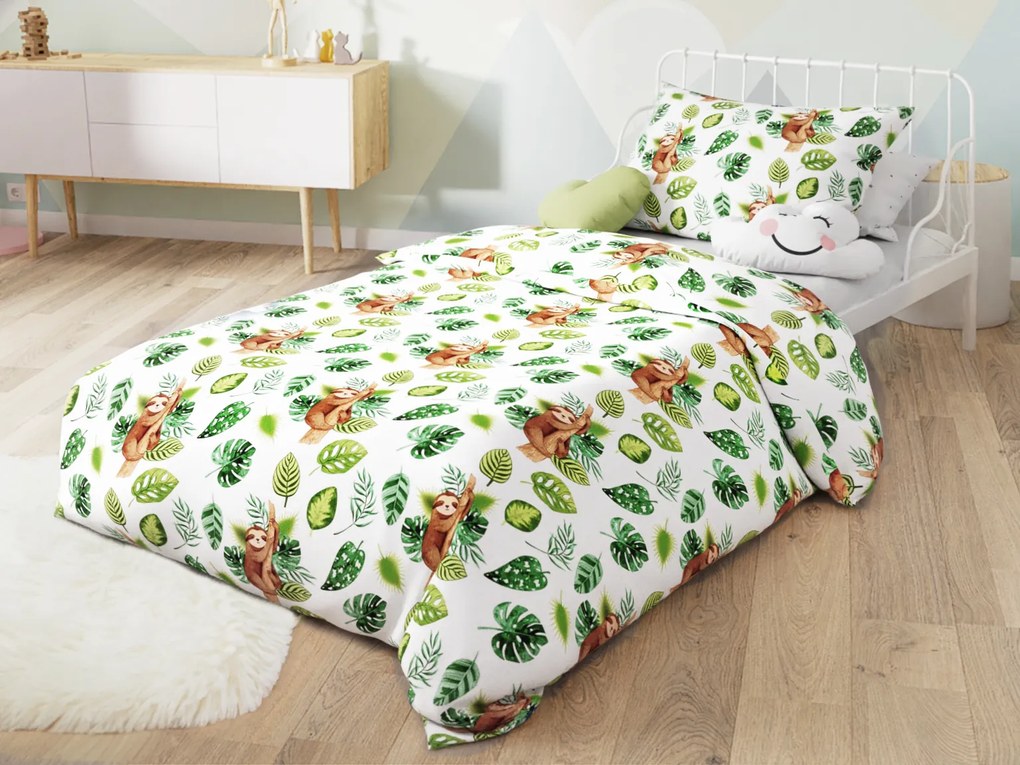 Lenjerie de pat din bumbac pentru patut SLOTH alb