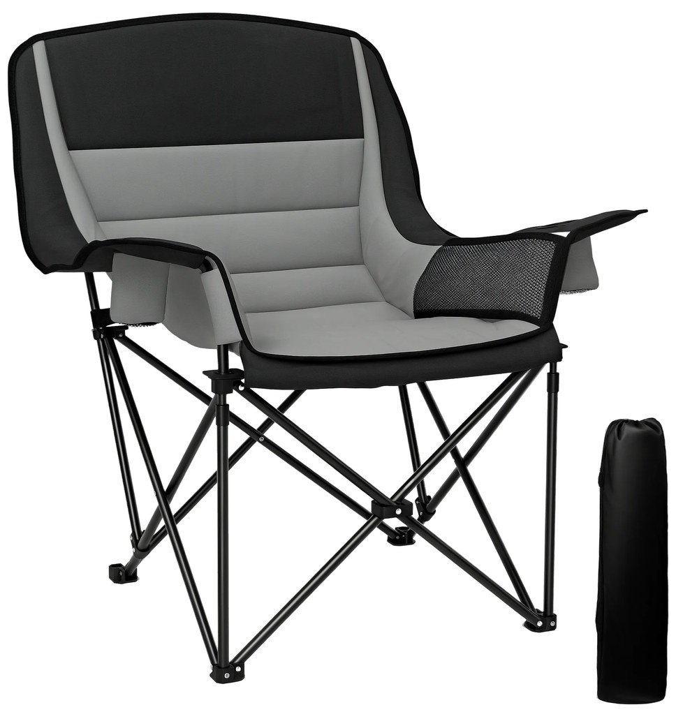 Outsunny Scaun de Camping Pliabil cu 2 Suporturi pentru Pahare și Buzunare Laterale, 99x71x103 cm, Gri | Aosom Romania