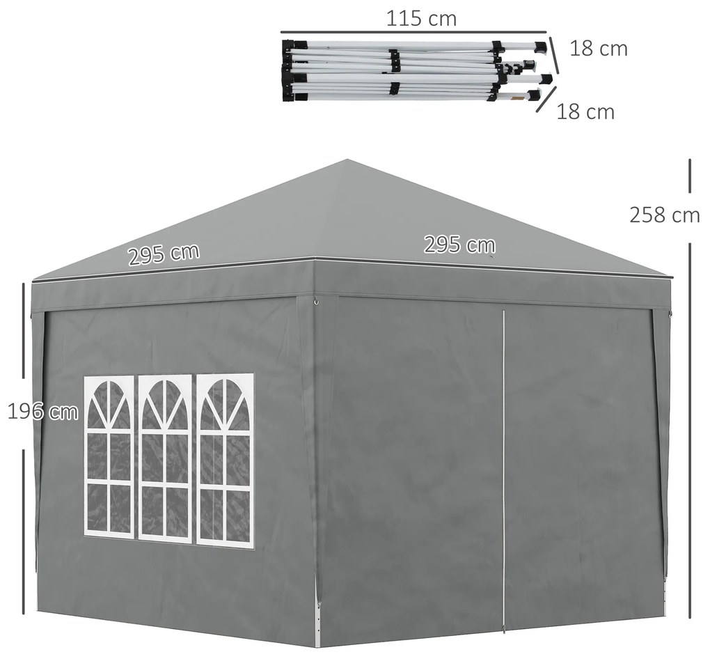 Outsunny Foișor de Grădină Impermeabil, cu Panouri Laterale Pliabile din Oțel și Acoperiș, 2,95x2,95x2,58 m, Verde | Aosom Romania