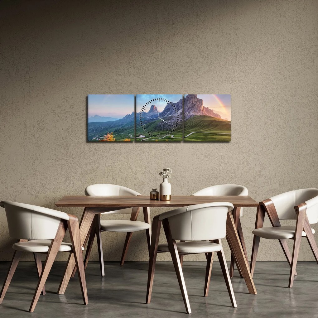 Tablou cu curcupeu deasupra stâncilor (cu ceas) (90x30 cm)