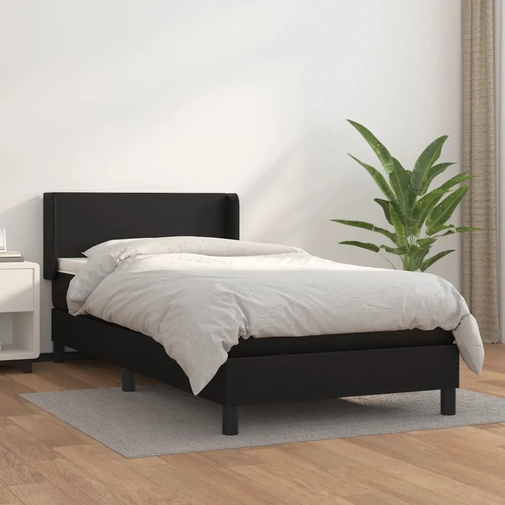 3130631 vidaXL Pat box spring cu saltea, negru, 90x190 cm, piele ecologică