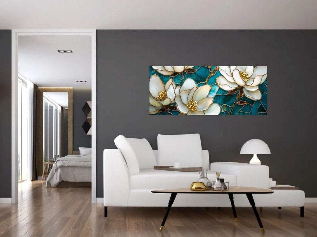 Tablou - Vitraliu cu magnolie (120x50 cm)
