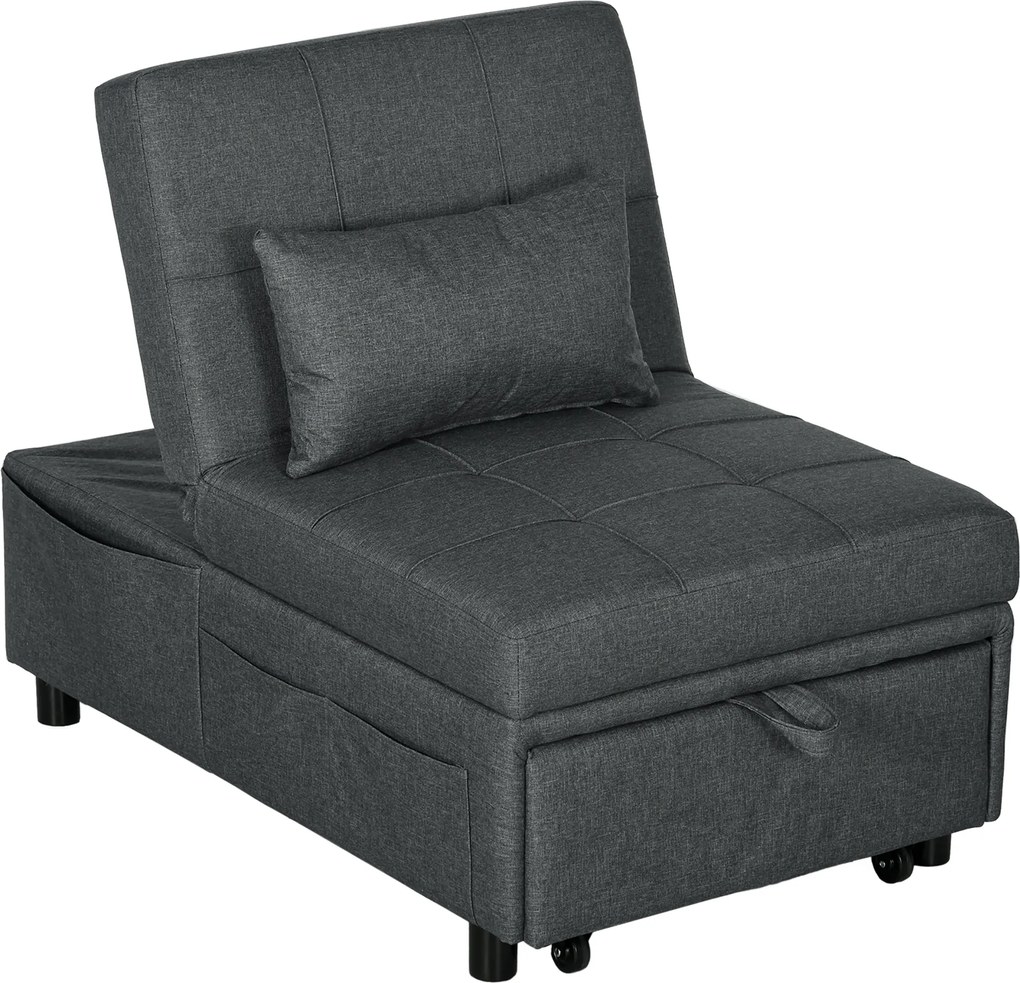 HOMCOM Fotoliu convertibil 1 loc fotoliu-pat cu spătar reglabil, șezut căptușit și pernă, gri | Aosom Romania