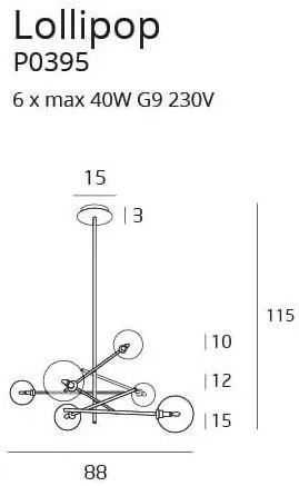 Lustra design industrial, minimalist Lollipop 6L negru P0395 MX
