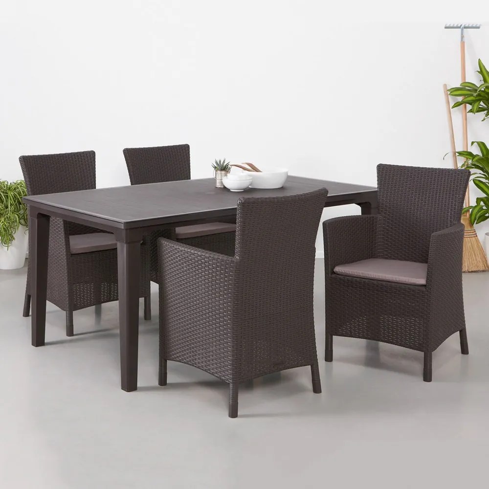 Scaun de grădină Iowa, maro cu pernă taupe caldă