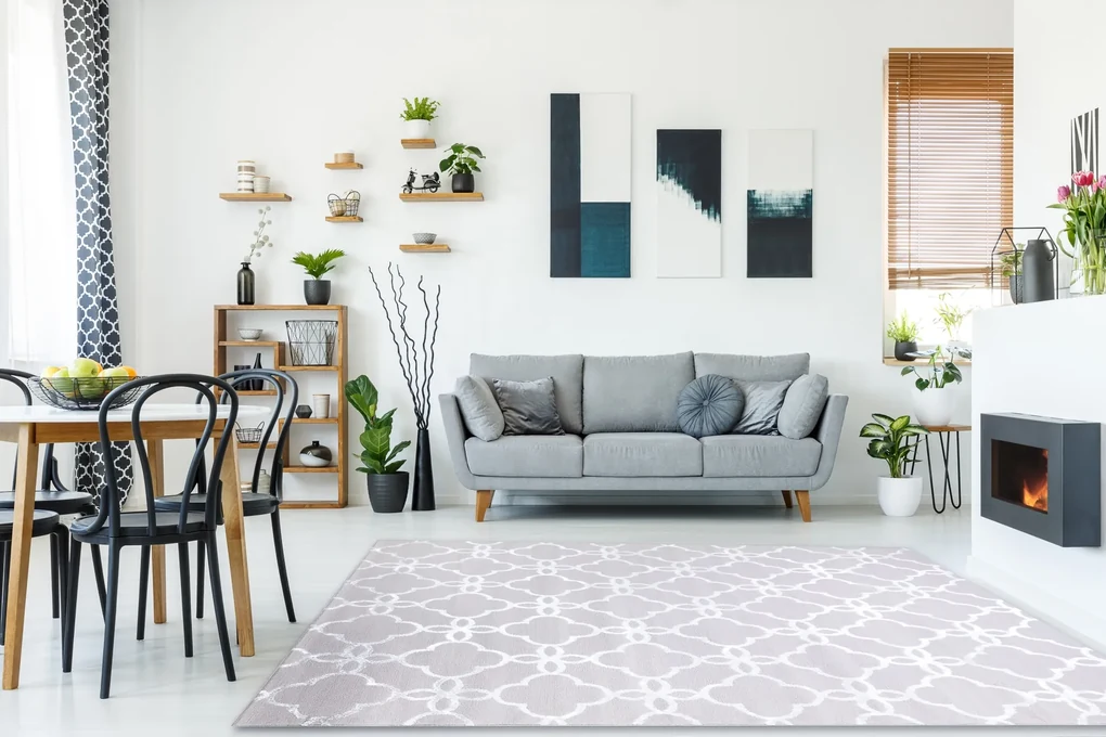 Covor MEFE modern 8504 Spalier, Flori structural două niveluri de lână gri / alb