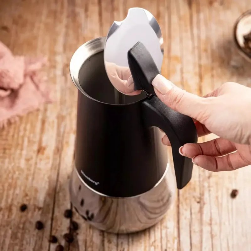 Cafetiera moka Klausberg KB 7847, 12 cesti, 600 ml, Otel inoxidabil, Inductie, Negru/Inox