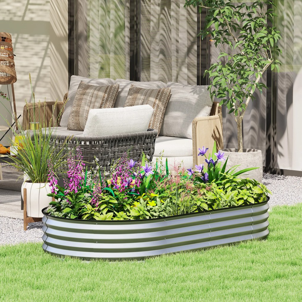 Outsunny Jardinieră ridicată din oțel galvanizat pat de grădină bordură cauciuc 181 x 93 x 30 cm argintiu | Aosom Romania