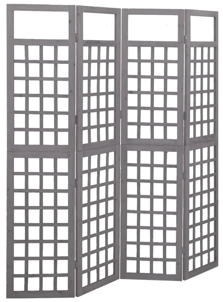 Separator cameră cu 4 panouri, gri, 161x180 cm nuiele lemn brad