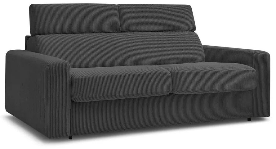 Canapea gri închis extensibilă cu tapițerie din catifea reiată 195 cm Monaco – Bobochic Paris