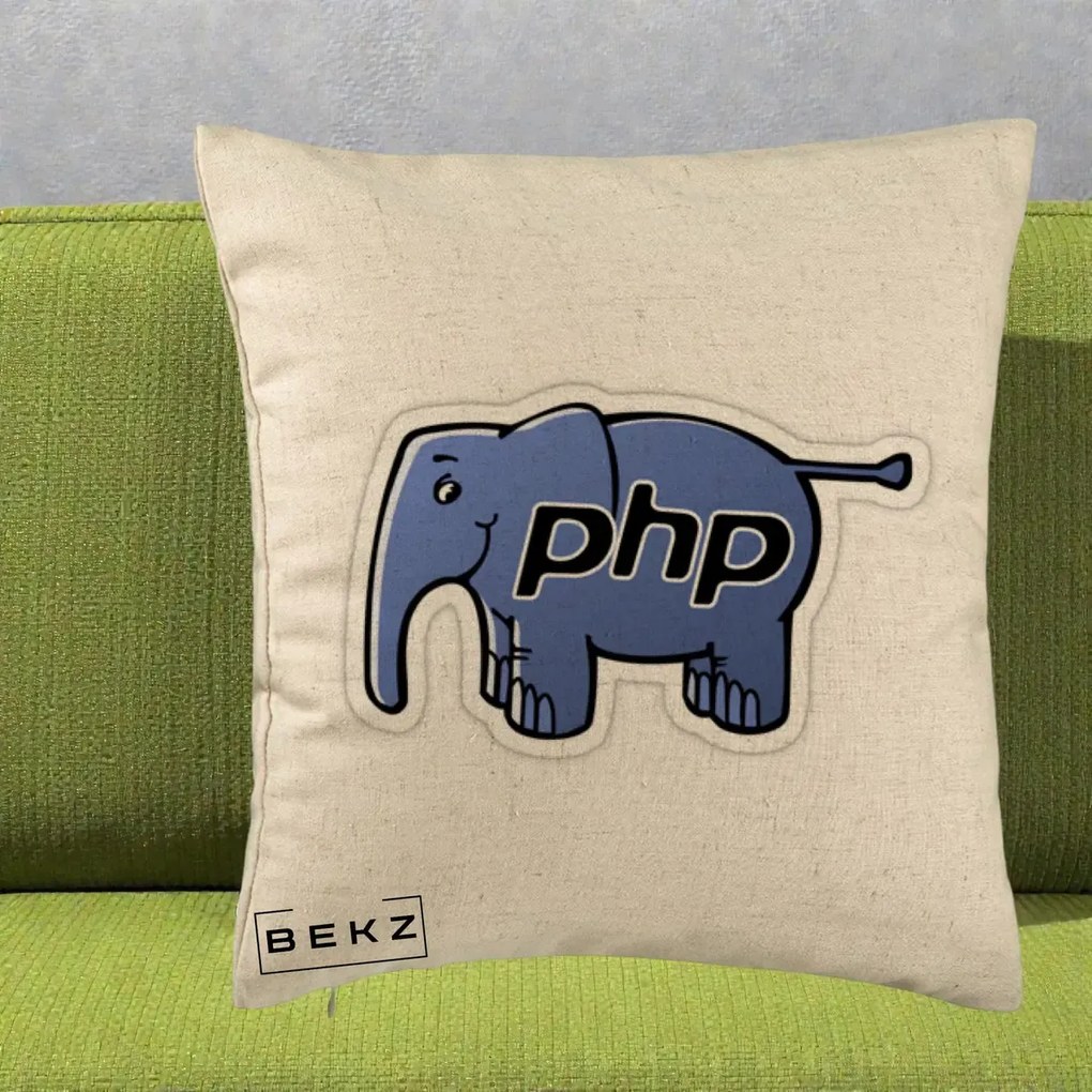 Perna Personalizata PHP Elephant, 40x40 cm, Bej, Husa Detasabila, Perna Inclusa, BEKZ®