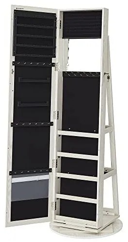 Dulap de bijuterii cu blocare, Songmics, Oglinda, JBC62W, 38 x 161 x 38 cm