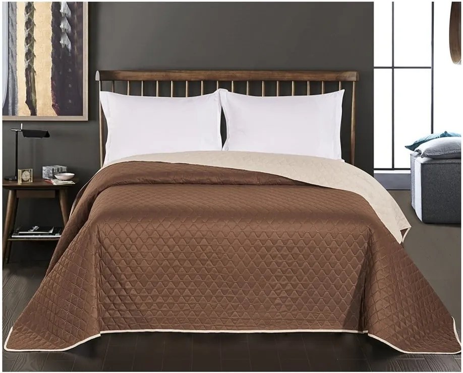 Cuvertură cu 2 fețe din microfibră DecoKing Axel, 240 x 260 cm, bej - maro