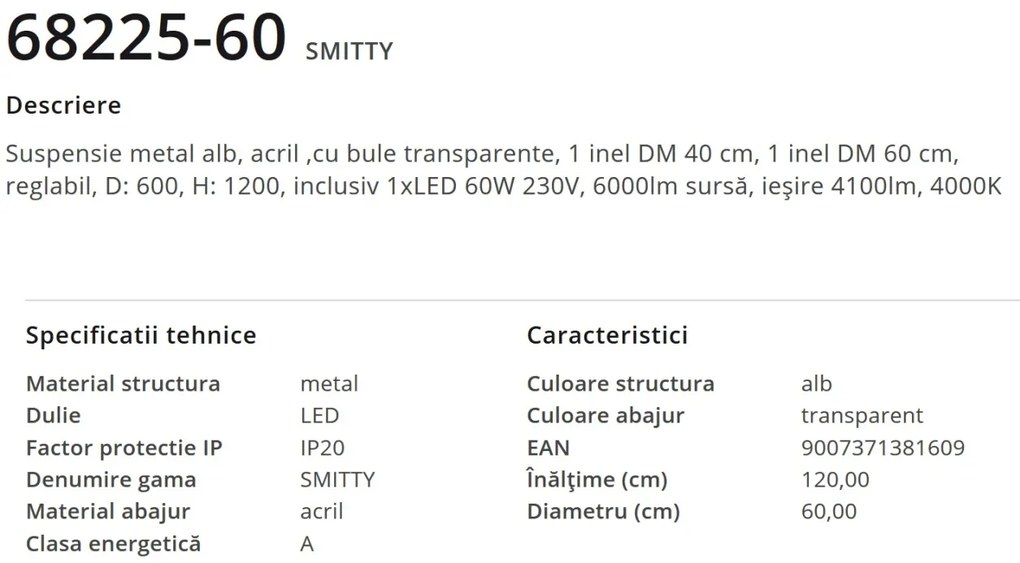 Lustra LED suspendata design modern SMITTY 60W 68225-60 GL