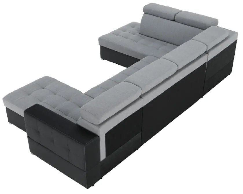 Colţar extensibil, piele ecologică negru/material textil gri deschis, dreapta, VASTO