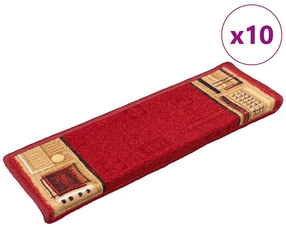 vidaXL Covorașe pentru scări autoadezive, 10 buc., roșu, 65x21x4 cm