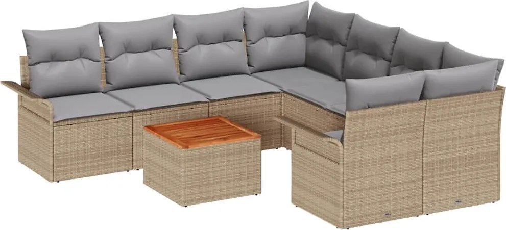 vidaXL Set de canapele pentru grădină cu pernă 9 pcs Bej poliratan