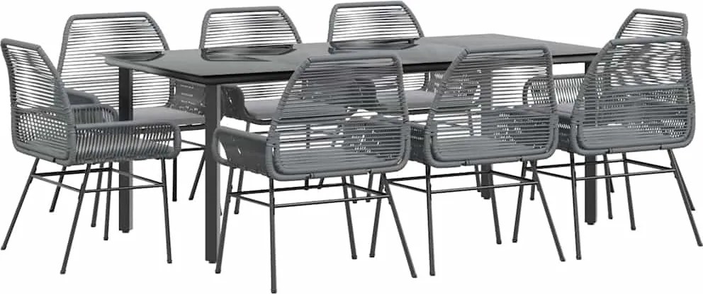 vidaXL Set de sufragerie de grădină de 9 piese sticlă poliratan gri