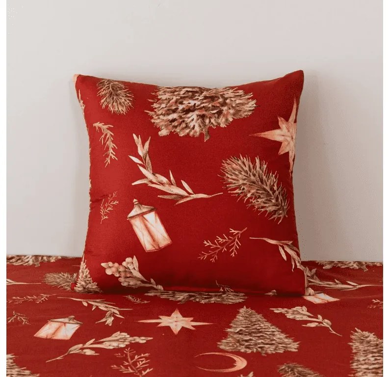 Husa pentru perna din microfibra GOLD CHRISTMAS 45x45 cm, rosu