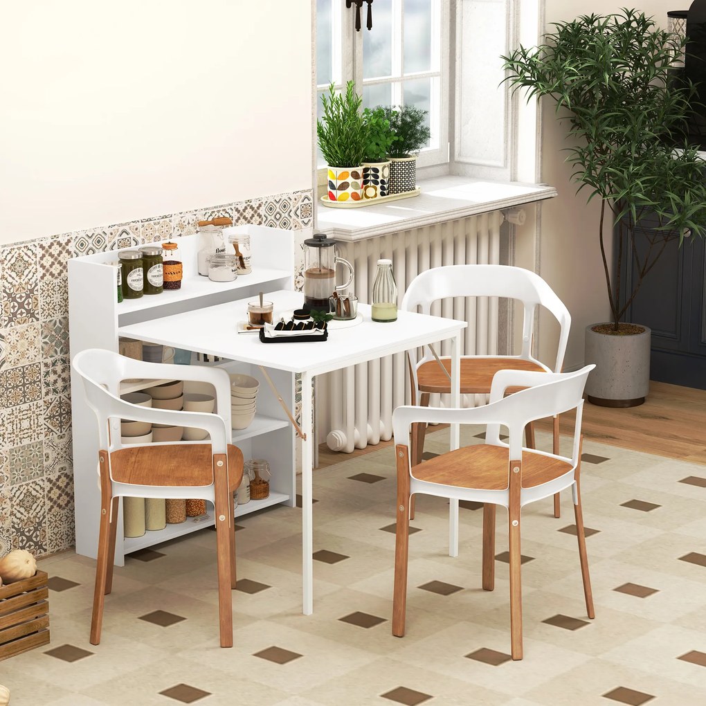 HOMCOM Masă de dining pliabilă 78,5x91 cm, cu 4 rafturi, pentru 3 persoane, masă de bucătărie rabatabilă, alb | Aosom Romania