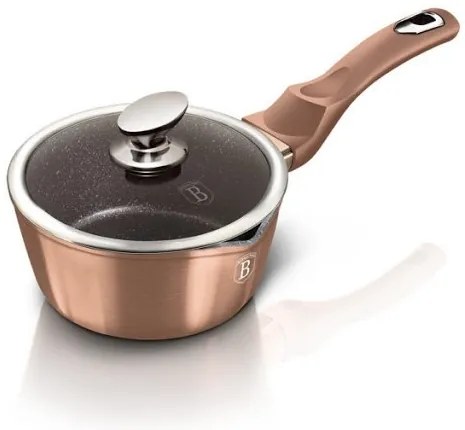 Oală marmorată antiaderentă cu capac 16 cm, 1.2 L Berlinger Haus BH1524N, Rose Gold Metallic Line