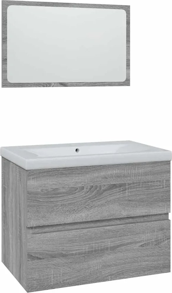 vidaXL Set de mobilier de baie, gri sonoma, lemn prelucrat