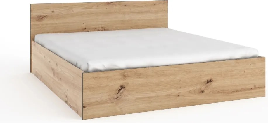 Pat dublu cu rama pentru saltea, 164x80x204 cm, Pola, ADRK Furniture (Culoare: Natural)