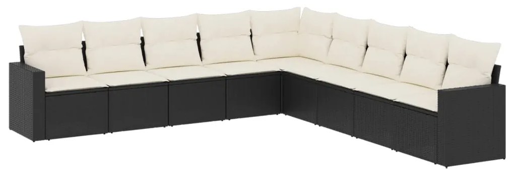 3251423 vidaXL Set mobilier de grădină cu perne, 9 piese, negru, poliratan