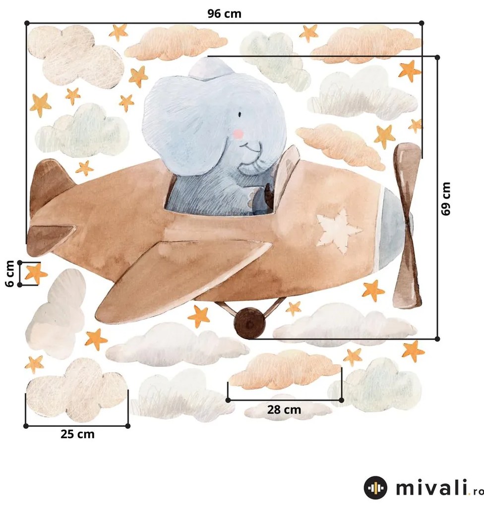 Autocolante de perete - Elefant în avion