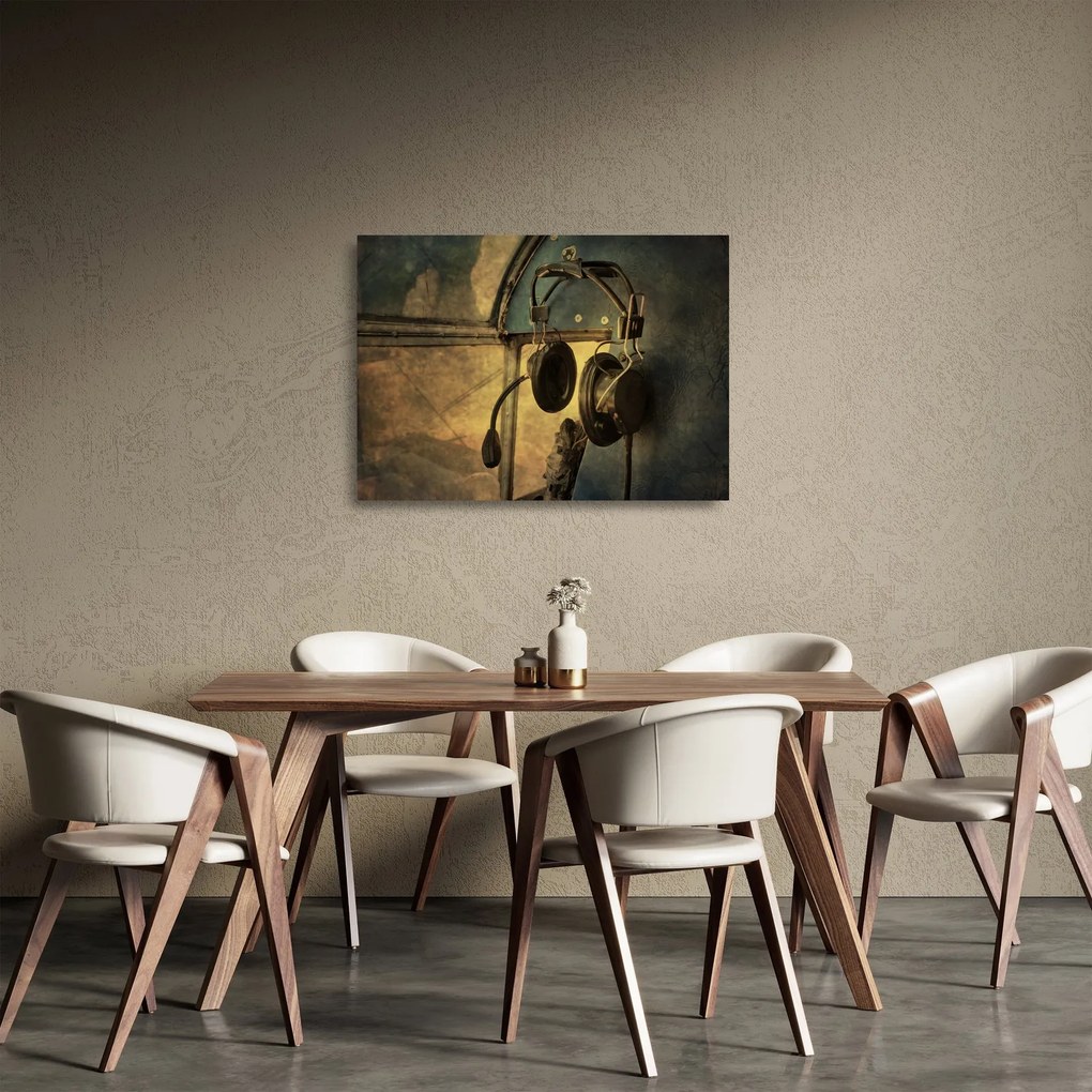 Tablou pe sticlă - Căști de avion de epocă (70x50 cm)