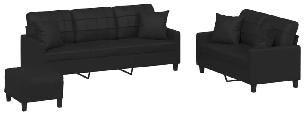 3201393 vidaXL Set de canapele cu perne, 3 piese, negru, piele ecologică
