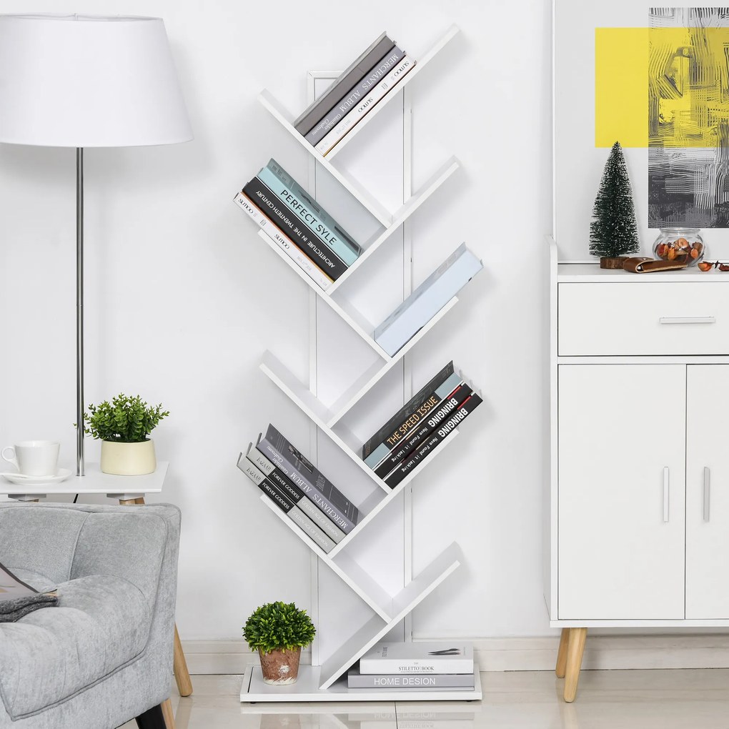 HomCom biblioteca in forma de copac, 50x28x142 cm, alba | AOSOM RO
