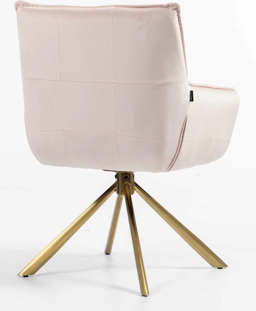 HR560 BAZĂ STEA Scaun Catifea Roz Pudra cu Bază Aurie
