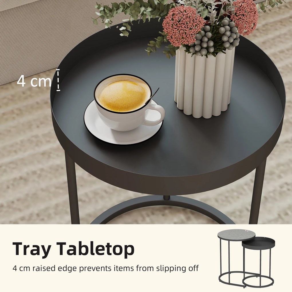 HOMCOM Set de 2 Măsuțe de Cafea în Stil Industrial, din Lemn și Metal, Ø42x54 cm și Ø36.5x48.5 cm, Gri și Negru | Aosom Romania