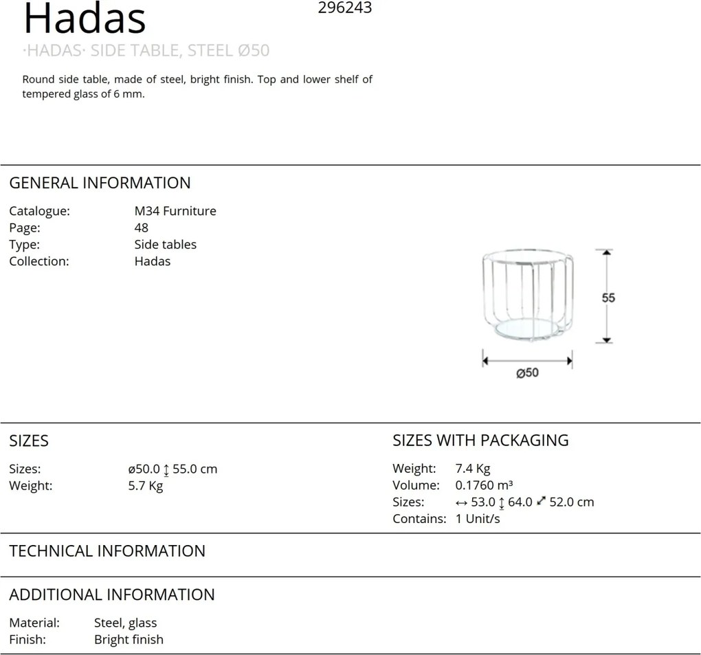 Masuta laterala design deosebit Hadas SV-296243