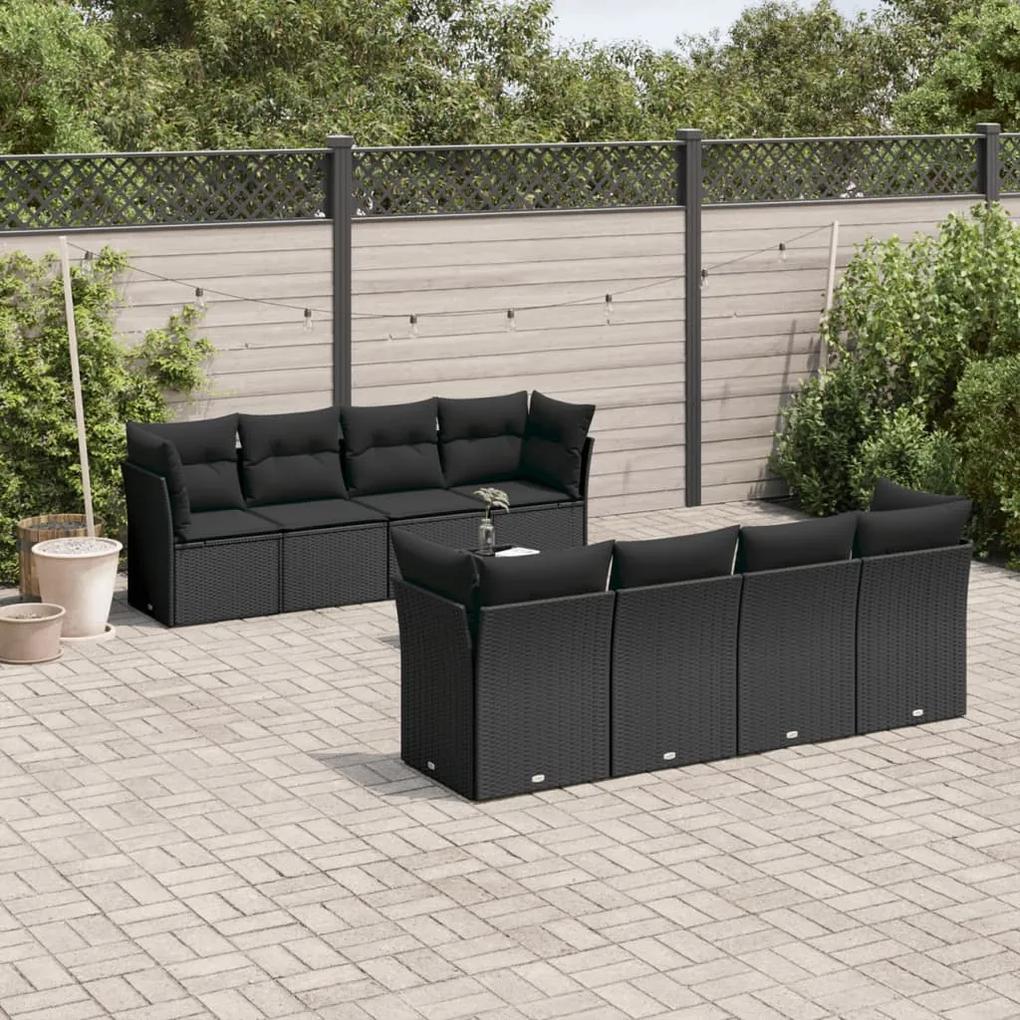 3217305 vidaXL Set mobilier de grădină cu perne, 9 piese, negru, poliratan