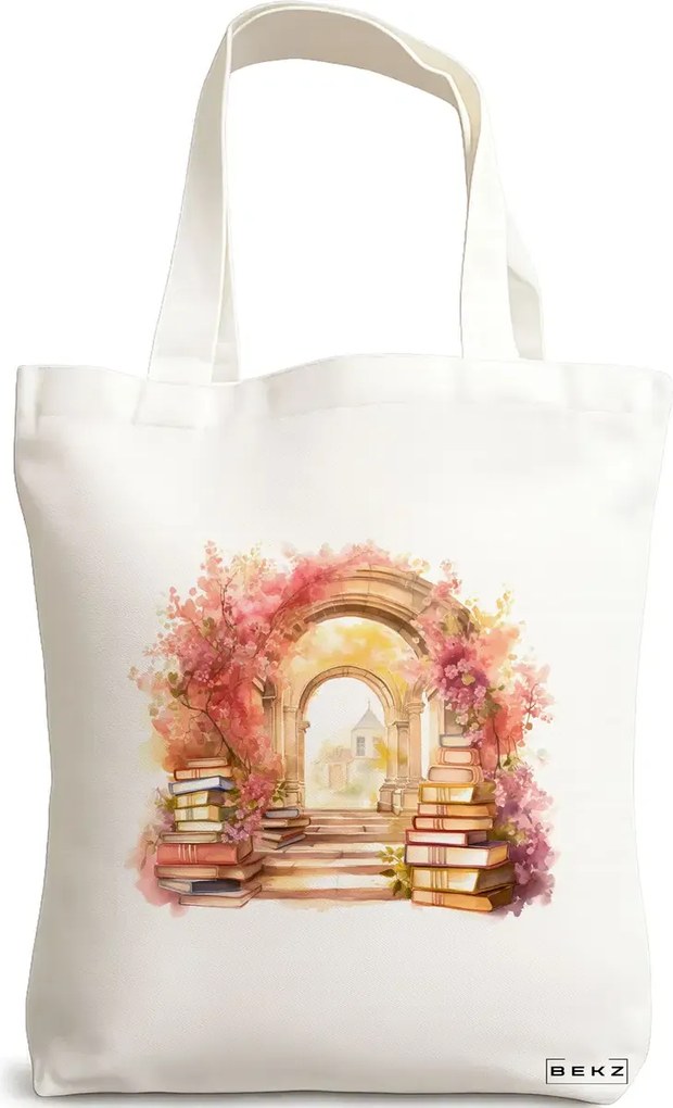 Sacosa de Panza pentru Cumparaturi, Geanta Tote, model Books 32 38 x 34.5 cm, Alba, BEKZ®