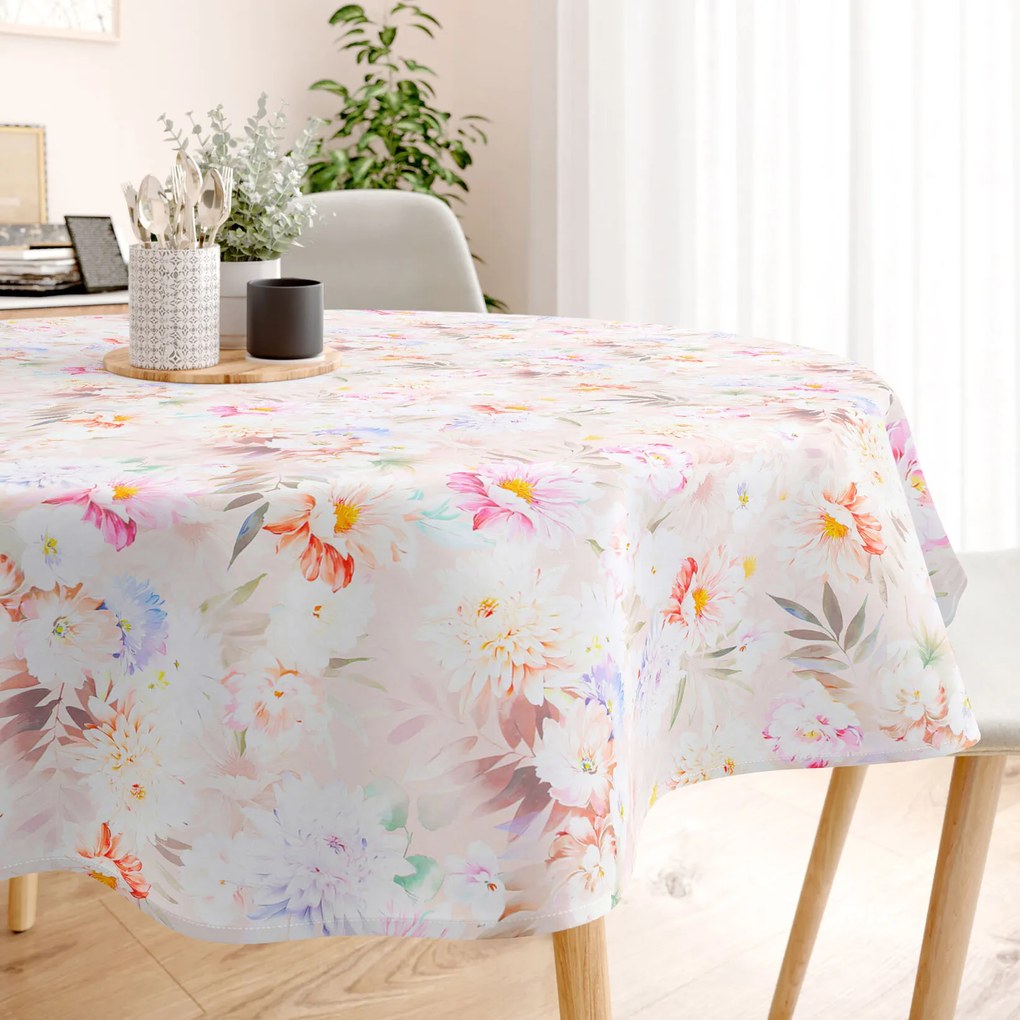Goldea față de masă 100% bumbac deluxe - flori sălbatice - rotundă Ø 140 cm