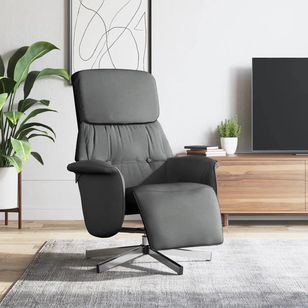 vidaXL Fotoliu rabatabil cu suport de picioare, gri închis, textil